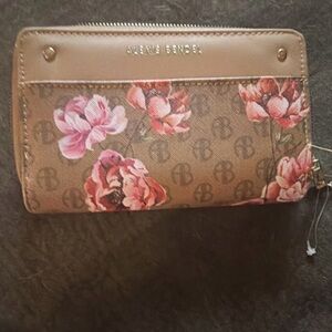 ALEXIS BENDEL Floral Zip-Around Wallet for Women, Brown Pink, Flower Theme